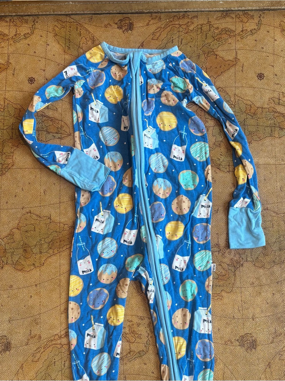 Little Sleepies Kids Blue Milk & Cookies Zip One-Piece Pajamas 2T
